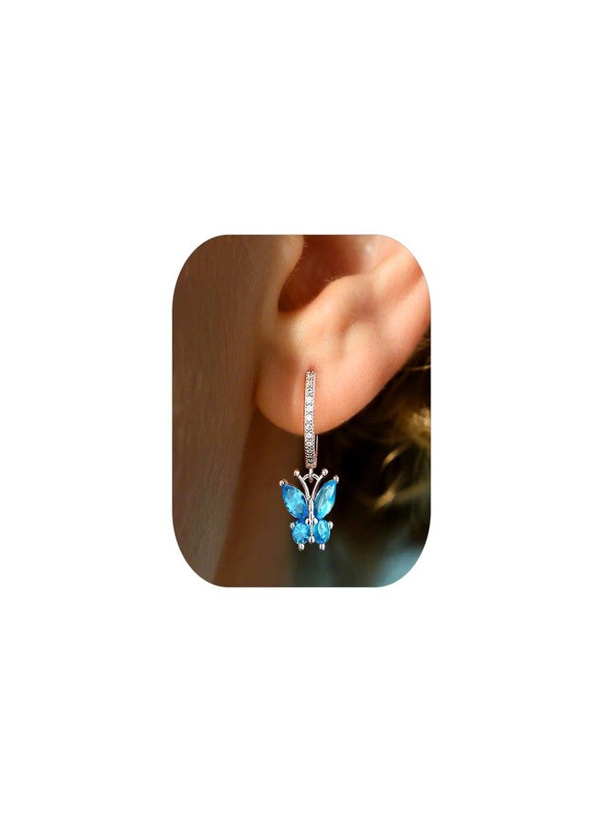 Bestyle Sterling Silver Butterfly Earring, Butterflies December-Blue Topaz Birthstone Earrings Dangle Hypoallergenic Silver Earring Delicate Everyday Jewelry Gift for Women - Image 1